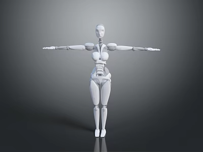White Humanoid Robot Game and Movie Character with Mechanical Joints and Arms Outstretched 3d model