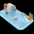 Interactive Water Playground Area Featuring Small Boat Slide Palm Tree Island And Fish