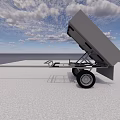 Gray Tilted Bed Trailer With Two Wheels On White Ground Under Blue Sky 3d model