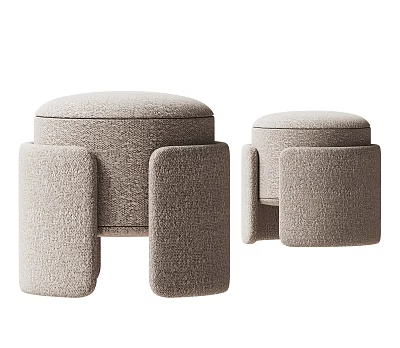 Modern Plush Beige Ottoman Stools With Square Structure Two Sizes Living Room Decor 3d model
