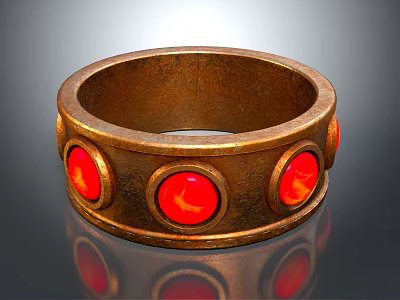 Elegant Copper Colored Bracelet with Inlaid Circular Red Gemstones Decorative Jewelry 3d model