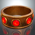 Elegant Copper Colored Bracelet with Inlaid Circular Red Gemstones Decorative Jewelry