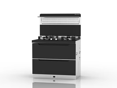 Modern Integrated Kitchen Appliance With Gas Stove Range Hood And Storage Drawers 3d model