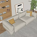 Modern Living Room Interior Design With Beige Sofa Yellow Armchair Bookshelf Plant And Coffee Table