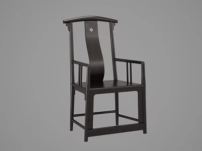 Chinese Style Dark Wooden Leisure Chair With Curved Backrest And Carved Armrests 3d model