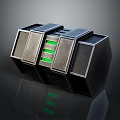 Modern Dark Metallic Tech Structural Component With Illuminated Green Stripes And Reflective Panels 3d model