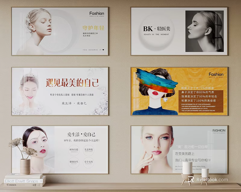 Six Fashion Beauty Posters With Female Faces For Interior Wall Decor 3d model 