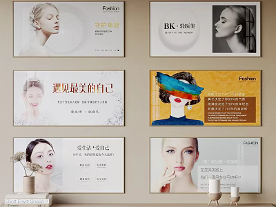 Six Fashion Beauty Posters With Female Faces For Interior Wall Decor 3d model