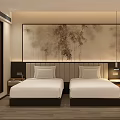 Hotel Room Interior With Beige Walls Bamboo Painting Wooden Flooring And Minimalist Design