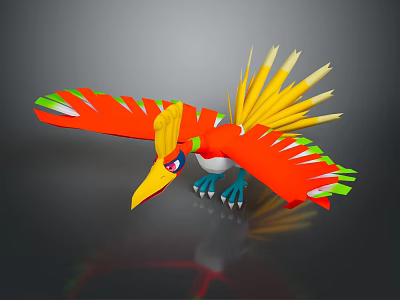 Colorful 3D Bird Character With Red Body Yellow Crest Green Red Wings And Blue Feet 3d model