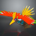 Colorful 3D Bird Character With Red Body Yellow Crest Green Red Wings And Blue Feet