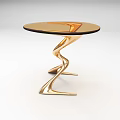 Modern Side Table With Golden Curved Legs And Black Glossy Smooth Tabletop