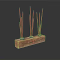Decorative Wooden Incense Holder With Multiple Red Incense Sticks And Carvings