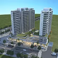 Aerial Planning Of Urban High Rise Buildings With Streets Pedestrians Vehicles And Green Space
