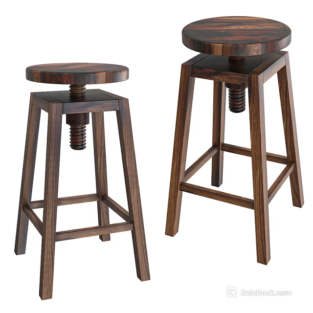 Wooden Adjustable Bar Stools With Round Seat Modern Design For Home Kitchen 3d model 
