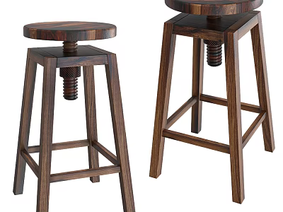 Wooden Adjustable Bar Stools With Round Seat Modern Design For Home Kitchen 3d model