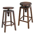 Wooden Adjustable Bar Stools With Round Seat Modern Design For Home Kitchen