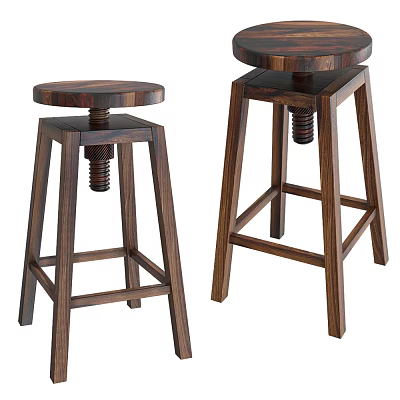 Wooden Adjustable Bar Stools With Round Seat Modern Design For Home Kitchen 3d model