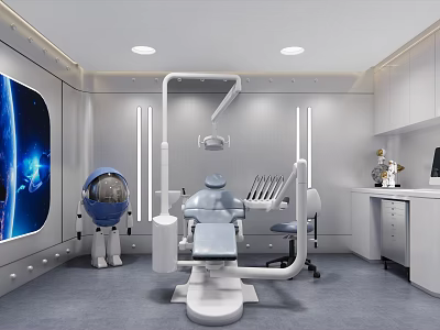 Modern Dental Treatment Room With Hi Tech Chair Earth Screen And Medical Devices 3d model