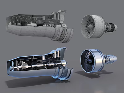 Industrial Equipment Turbine Jet Engine Internal Structure 3D Model With Different Angle Views 3d model