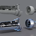 Industrial Equipment Turbine Jet Engine Internal Structure 3D Model With Different Angle Views