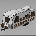 White Camper Trailer Featuring Brown Stripes Solar Panel On Roof Windows And Camping Design