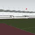 Modern Football Stadium With Green Turf Red Running Track And Spectator Stands 3d model