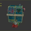 Blue Mechanical Character With Small Bird And Green Panel Red Base Yellow Stripes