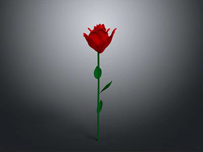 Beautiful Red Rose Plant With Green Stem And Fresh Leaves Against Gray Background 3d model