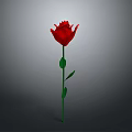 Beautiful Red Rose Plant With Green Stem And Fresh Leaves Against Gray Background