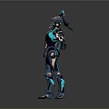 Game Movie Character In Futuristic Teal Blue Mechanical Armor With Glowing Accents And Sci Fi Design