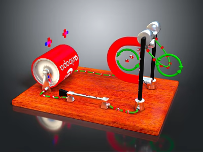 Cola Cola Can Science Experiment Model With Wooden Base Red Green Coils And Metal Stands 3d model