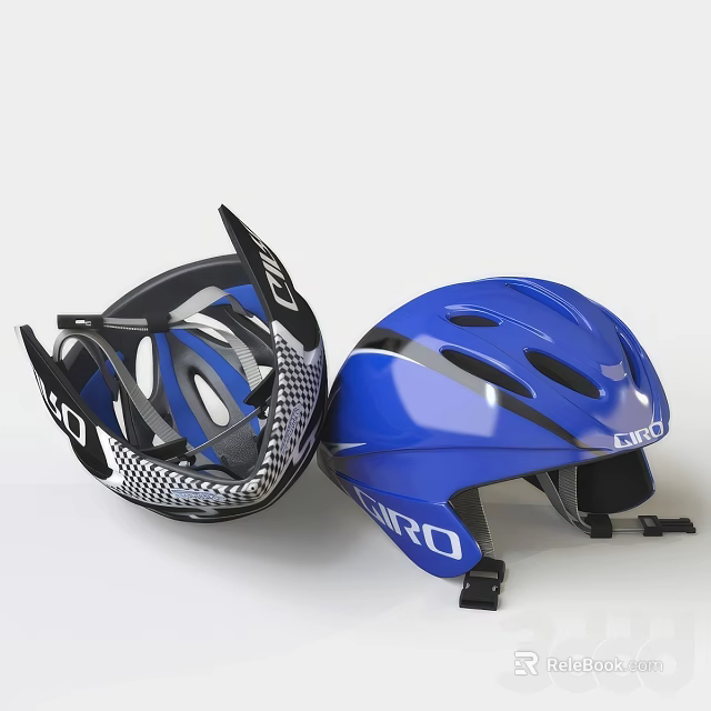 Two Giro Black And Blue Helmets Featuring Ventilated Design And Checkered Pattern 3d model 