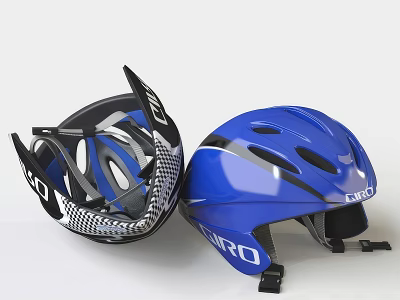 Two Giro Black And Blue Helmets Featuring Ventilated Design And Checkered Pattern 3d model