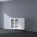 Modern White Sideboard With Arched Glass Doors Drawers And Gray Wall Setting