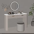 Modern Vanity Table With Round Mirror Stool Cosmetics And Potted Plant 3d model