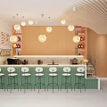 Modern Luxurious Bubble Tea Shop Interior Design With Bar Seating Green Plants And Display Shelves