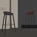 Modern Gray And Red Bar Stools With Sleek Metal Legs Designer Style 3d model