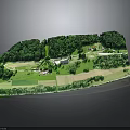 Detailed 3D Terrain Model With Green Forest Fields Roads And Buildings Scenic View