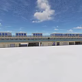 Modern Commercial Building Exterior With Multiple Windows And Open White Ground Under Blue Sky