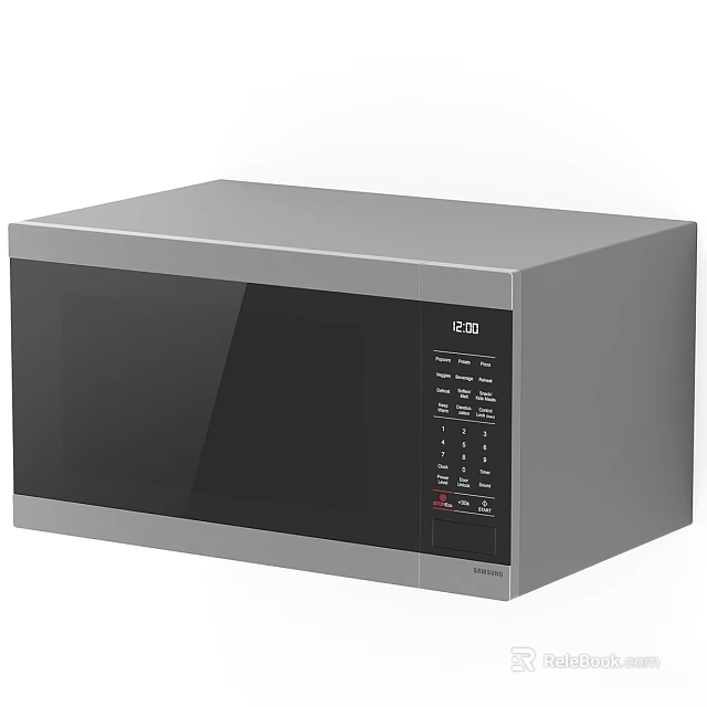 Stylish Silver Microwave Oven With Black Control Panel And Digital Time Display For Modern Kitchen 3d model 