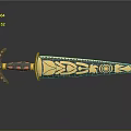 3D Rendered Mythical Sword With Ornate Golden Blade And Purple Red Hilt Accents