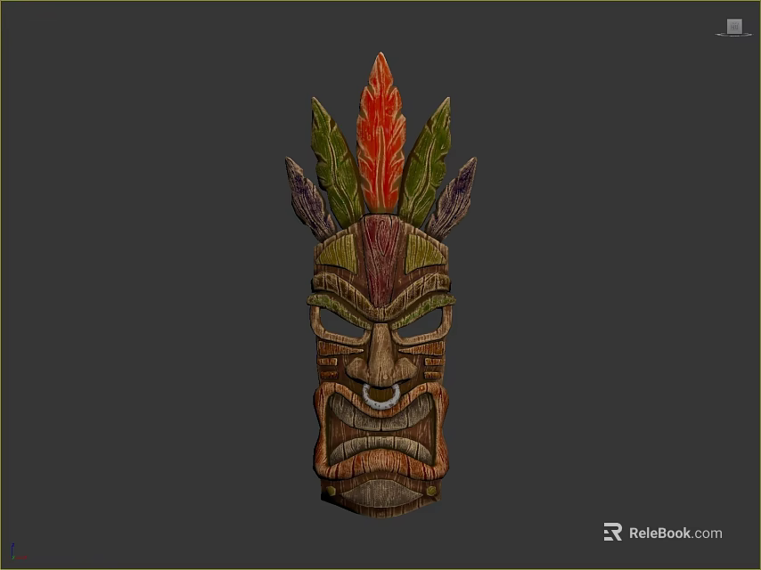 Handcrafted Traditional Wooden Mask With Feather Decorations For Cultural Clothing Accessories 3d model 