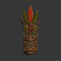 Handcrafted Traditional Wooden Mask With Feather Decorations For Cultural Clothing Accessories
