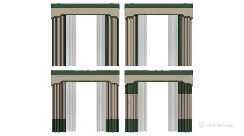 Elegant Curtain Styles With Valance And Multi Colored Drapes For Interior Design 3d model 