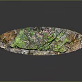 Handcrafted Wood and Stone Decorative Artwork With Green Pink Textured Surface