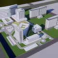 Modern Hospital Building Complex Featuring Architectural Design And Green Spaces Layout 3d model