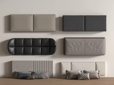 Soft Upholstered Headboard Designs In Gray Black Beige With Tufted Panels And Decorative Cushions 3d model