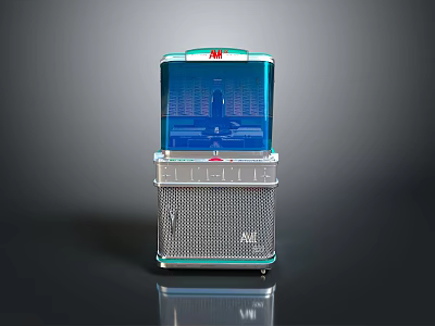 Retro AM FM Radio With Elite Blue Silver Metallic Mesh Front And Wheels Design 3d model