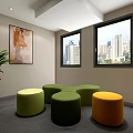 Elevator Hallway with Brown Walls Gray Carpet Ceiling Lights Modern Artwork and Elevator Doors